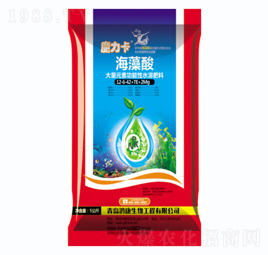大量元素功能性水溶肥料12-6-42+TE+2Mg-魔力卡海藻酸-鴻康生物