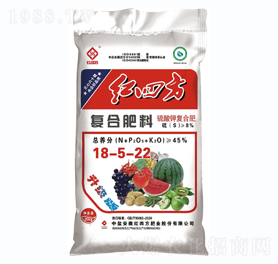 雙硫基含硝態(tài)氮升級(jí)純硫酸鉀復(fù)合肥料18-5-22-紅四方